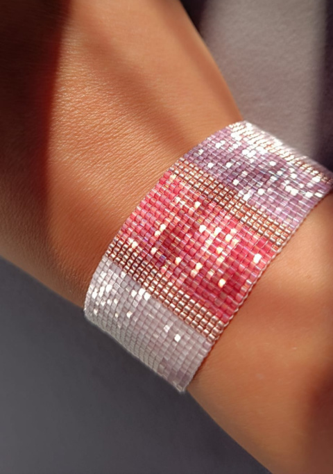 Szeroka bransoletka tkana z koralików Miyuki - Subtelle Sparkle Szeroka bransoletka tkana z koralików Miyuki - Subtelle Sparkle
