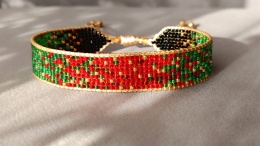 Czerwono-zielona bransoletka tkana Contrast Eclat