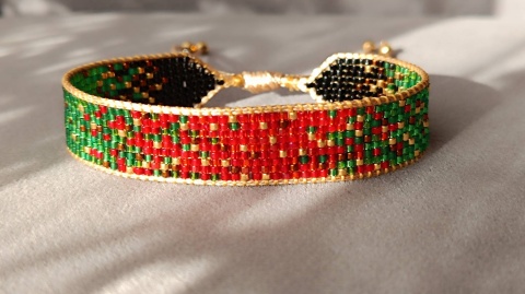 Czerwono-zielona bransoletka tkana Contrast Eclat