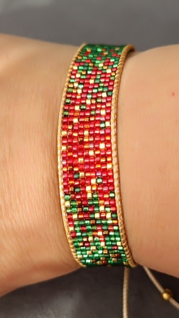 Czerwono-zielona bransoletka tkana Contrast Eclat