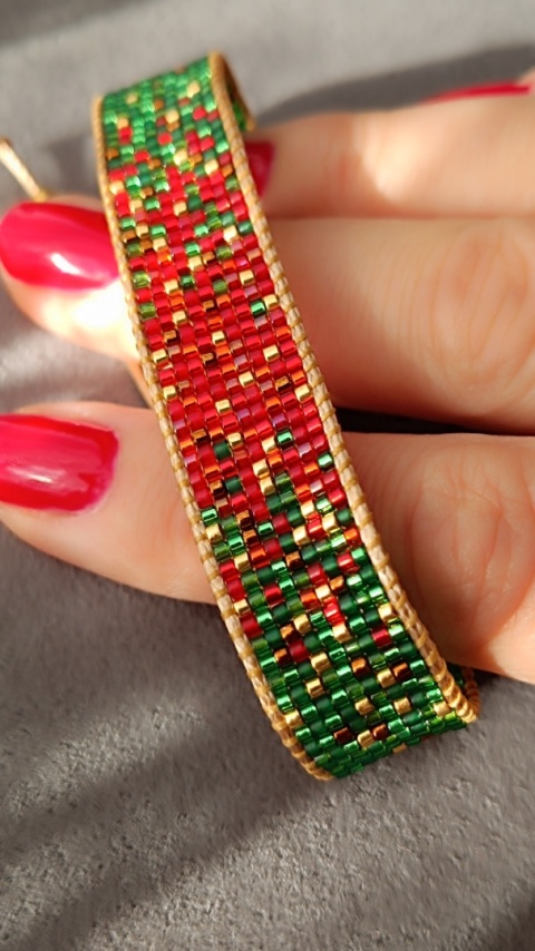 Czerwono-zielona bransoletka tkana Contrast Eclat